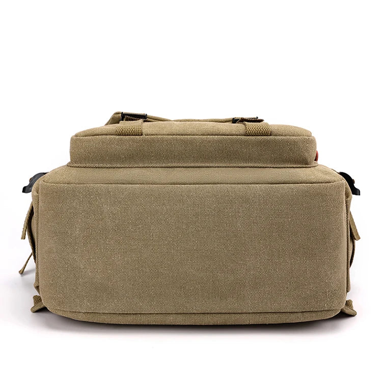 Tan canvas camera bag with side pockets, minimalist design, Orin & Vale accessory