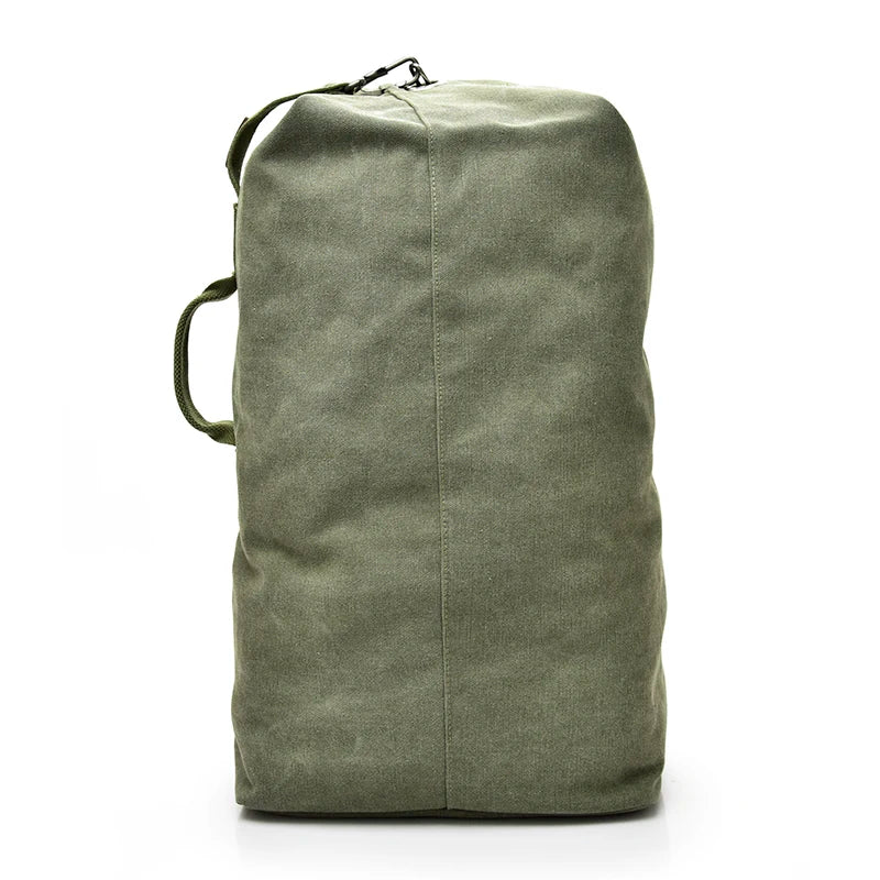 Olive green canvas duffel bag with side handle, minimalist design, Orin & Vale