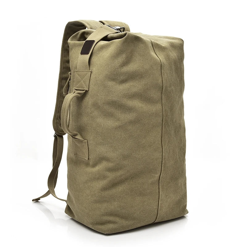 Khaki canvas backpack with top handle and shoulder straps, Orin & Vale travel gear