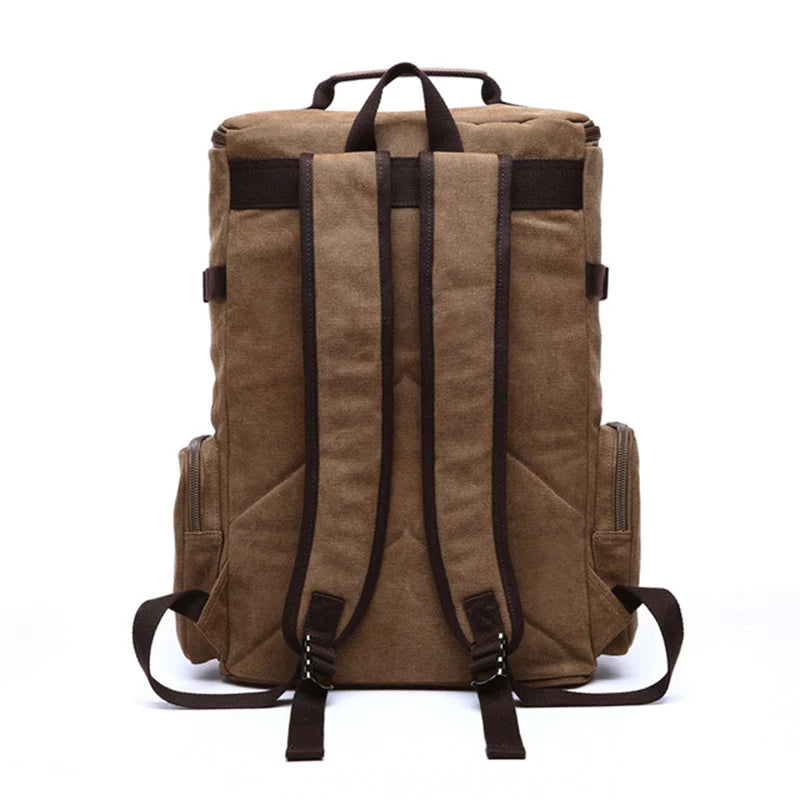 Brown canvas backpack with padded straps and side pockets, Orin & Vale product