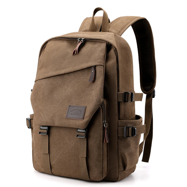Orin & Vale brown canvas backpack with front pockets and adjustable straps